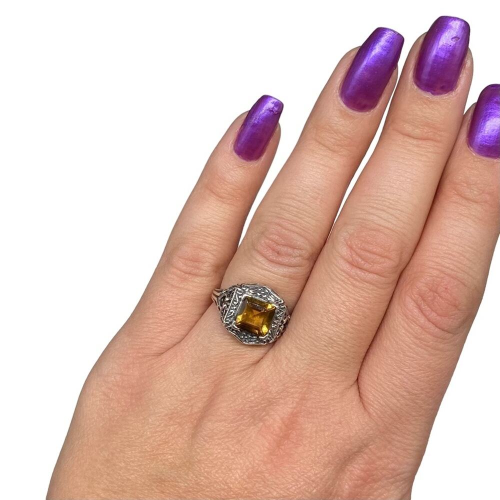 Citrine Ring Solid Sterling Silver 925 Size 6 Vin… - image 2